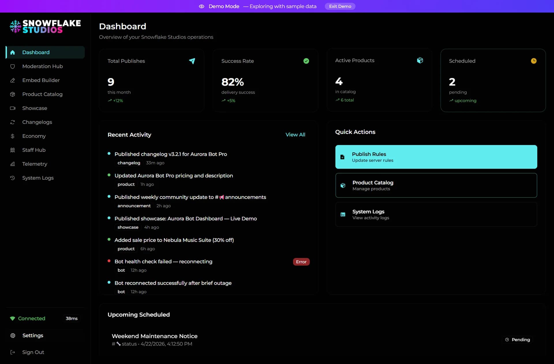 Snowflake Studios Dashboard — Command Center